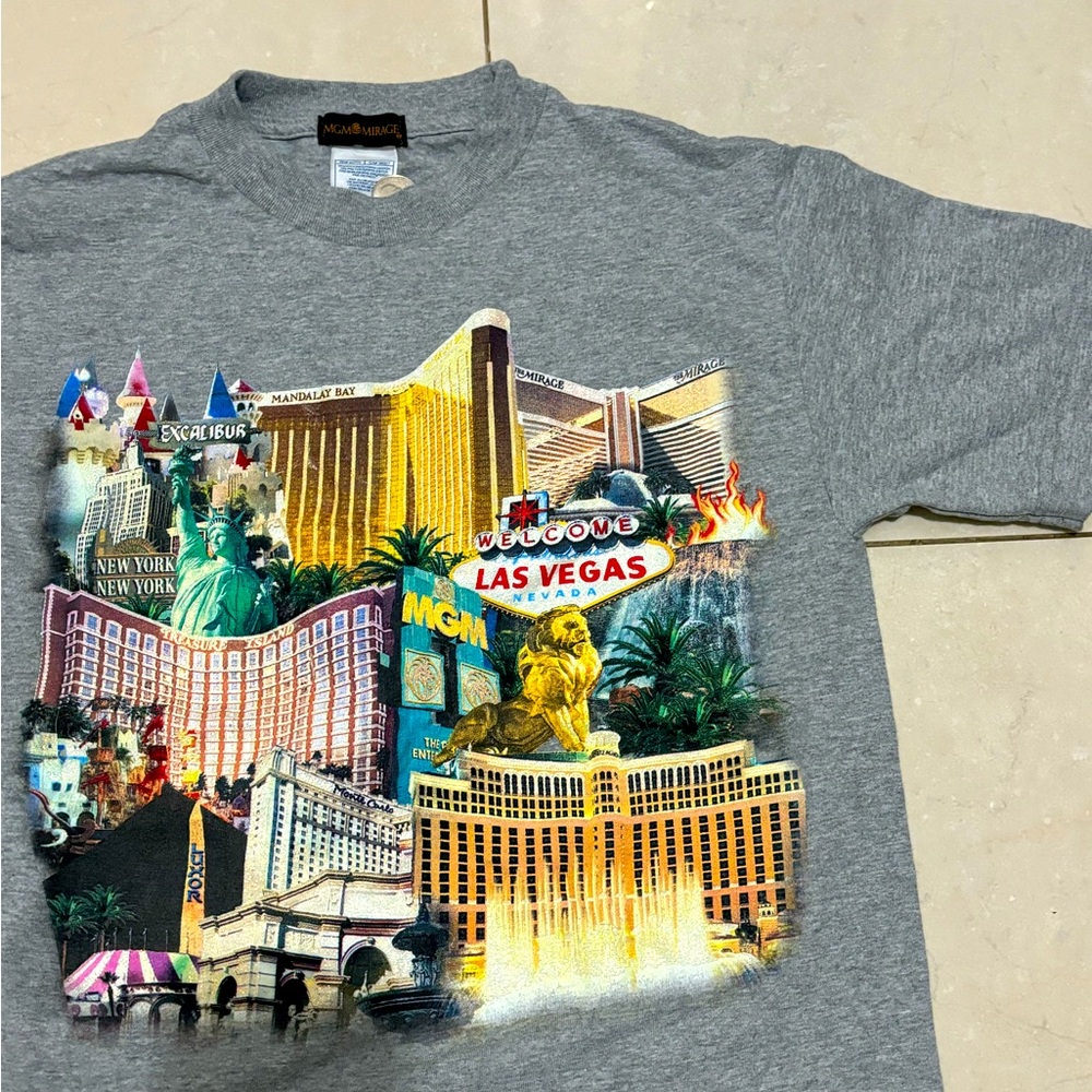Las Vegas and New York Strip Graphic MGM Mirage Small Graphic T-Shirt